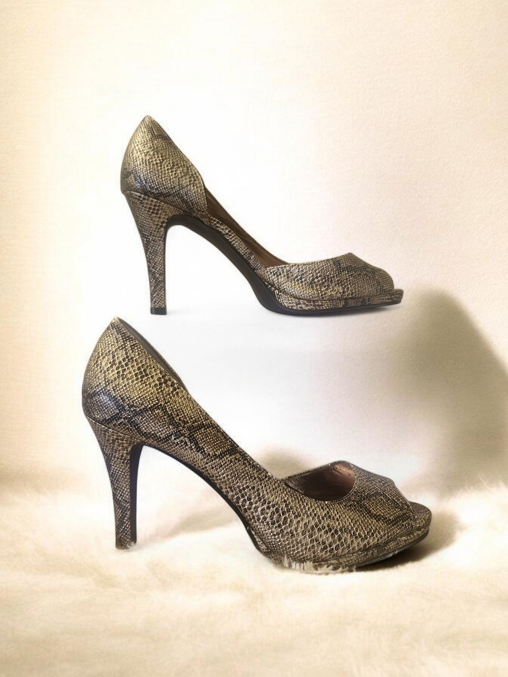 Alfani Metallic Snake-Print Peep-Toe Heels in Gold-Tone